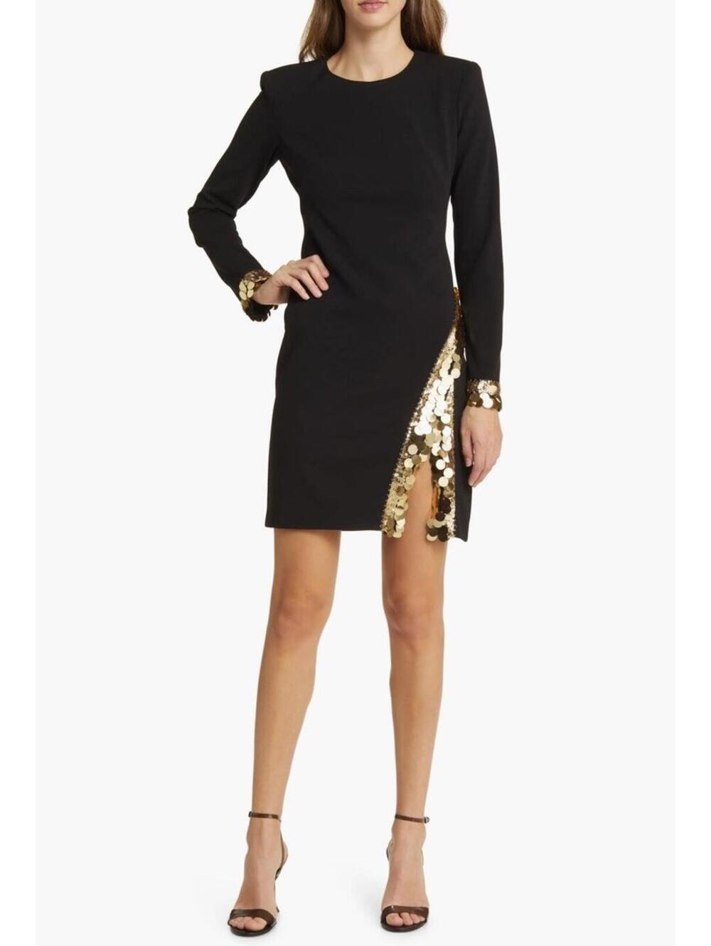 Vince Camuto Paillette Detail Long Sleeve Velvet Cocktail Dress Size 8 NWT